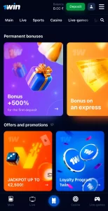 screenshot of 1win apk promotion section